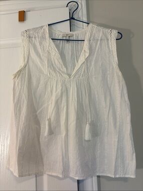 Joie White Sleeveless Tassel Peasant Top